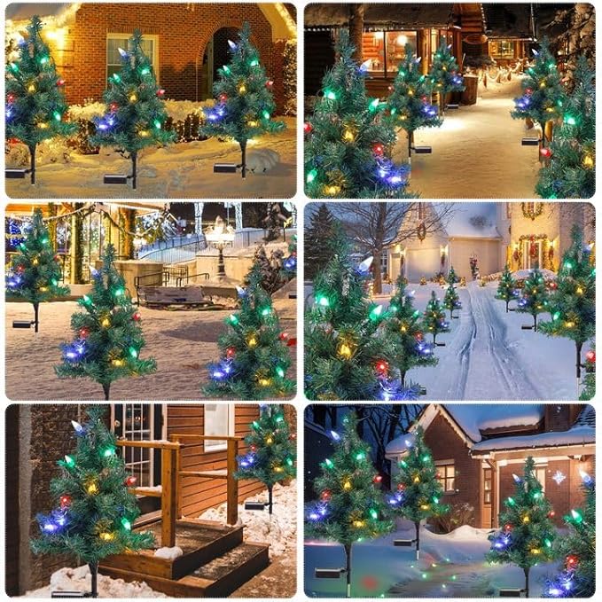 ULAROOM Solar Christmas Tree Lights Decorations- Christmas Outdoor Waterproof Xmas Tree Pathway Stake Lights with 20 Strawberry LED Lights in 4 Colors for Garden/Patio/Lawn/Yard,Ornament 4 Packs