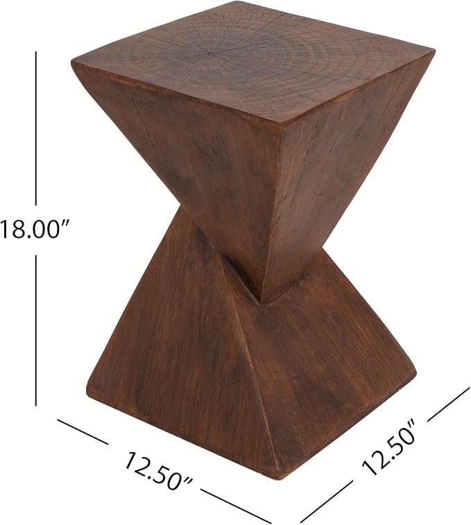 Christopher Knight Home Novi Outdoor Side Table, Geometric-Shaped Accent Side End Table, Garden Stool for Patio Balcony Beach Pool, Lightweight Concrete, Wood-Like Texture, Dark Brown