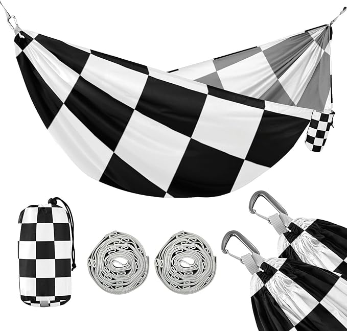 Black and White Checkered Pattern 330lb Capacity Camping Hammock Fabric Hammock for Camping Travel Accessories para ir de Camping