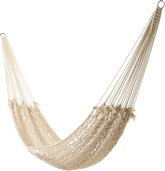 Original Pawleys Island Large Original Cotton Low Country Sling Rope Hammock with Free Extension Chains & Tree Hooks, Handcrafted in The USA, Accommodates 2 People, 450 LB Weight Capacity