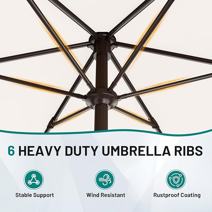 AreShark 7.5FT Patio Umbrella Table Market Umbrella w/Tilt and Crank, Heavy-Duty Outdoor Umbrellas for Pool, Deck, Garden and Backyard, Cream White