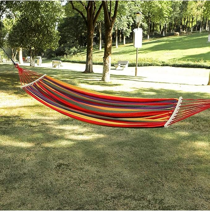 Camping Hammock Bed Camping Hammock Canvas Fabric Two Balance Beams Anti-Tip and A Strong Knot Hammocks for Travel Beach Backyard Hammock Swing