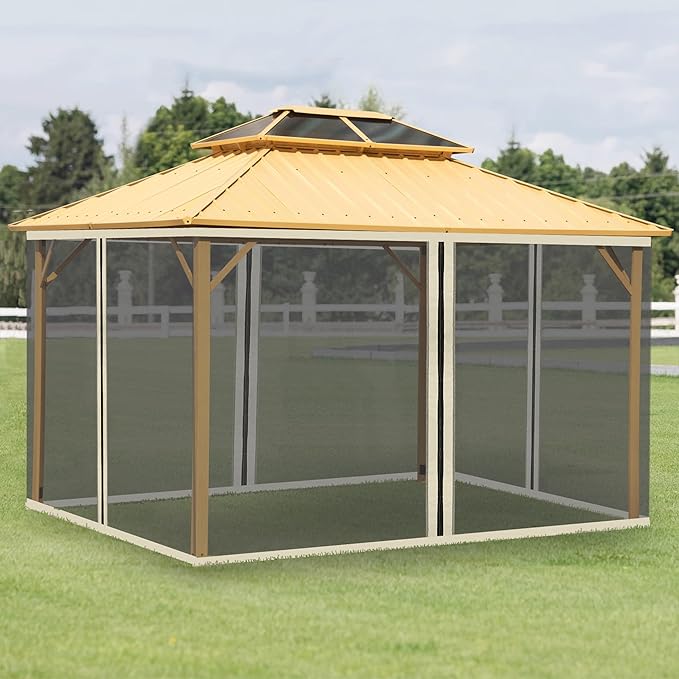 Outsunny 10' x 13' Universal Replacement Mesh Sidewall Netting for Patio Gazebos and Canopy Tents with Zippers, (Sidewall Only) Beige, Black