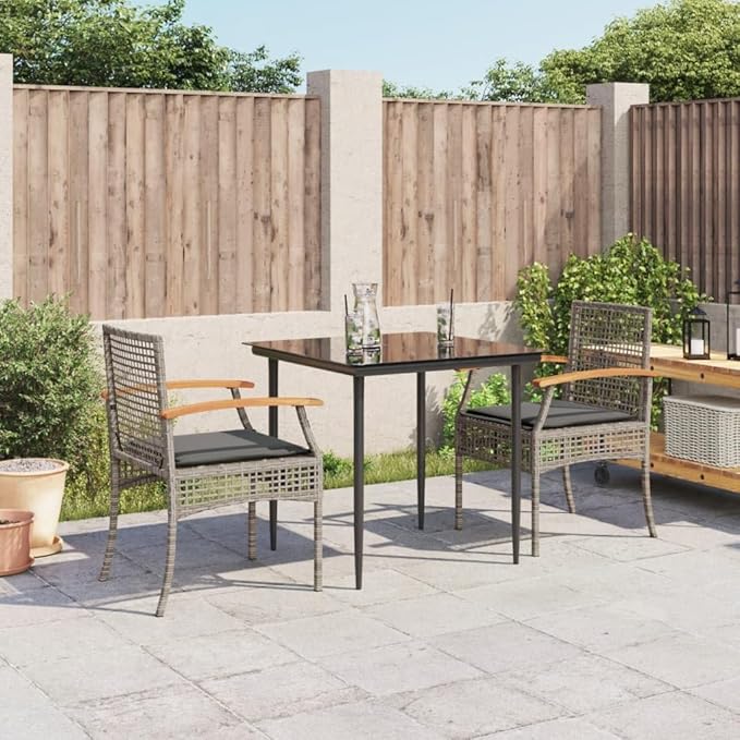 3 Piece Patio Dining Set with Cushions, Porch Furniture Set Sectional Sofa Patio Conversation Set Front Porch Furniture for Poolside Negotiation Area Piazza Garden Gray Poly Rattan