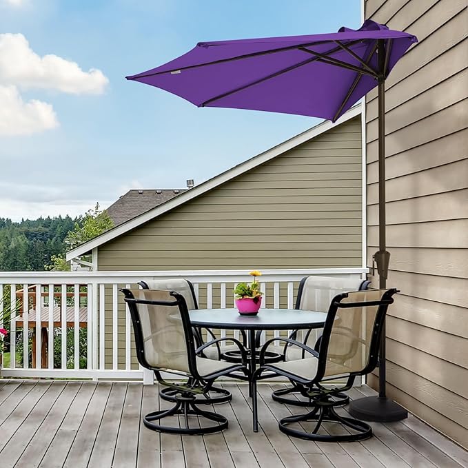 JEAREY 9ft Half Umbrella Outdoor Patio Umbrella Market Umbrellas with Crank, 1/2 Round Wall Umbrella 5 Sturdy Ribs UV Protection for Pool Garden Balcony Deck, Grape Purple