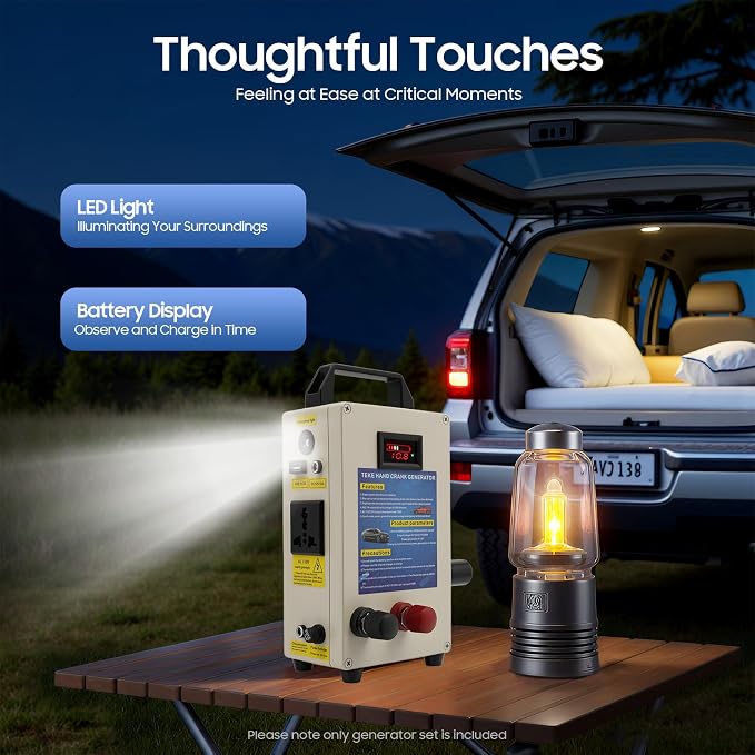 15600mAh Emergency Power Generator Hand Cranked Portable Hand Crank Generator with AC Outlet & Car Jump Starter for Camping, Outages