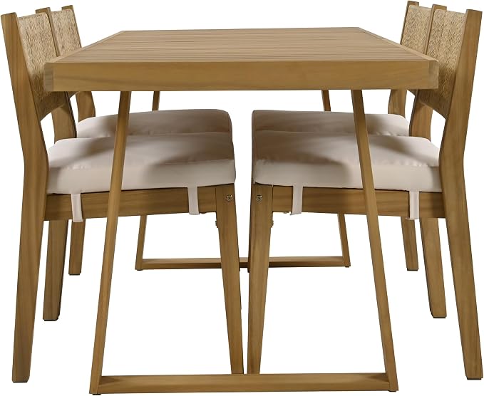 RUNNA Modern Acacia Wood Outdoor Dining Table and Chairs Set with Thick Cushions, Elegant Patio, Balcony, Garden Furniture for Entertaining (Beige-A2)