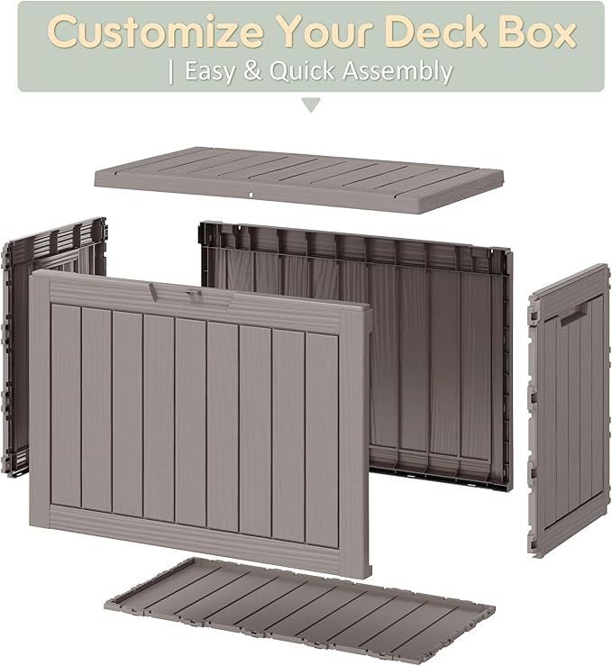 KAMABOKO 45 Gallon Outdoor Storage Box, All-Weather Deck Box for Patio Furniture, Package Deliveries, Garden Tools, Pool Supplies & Cushions, Grey