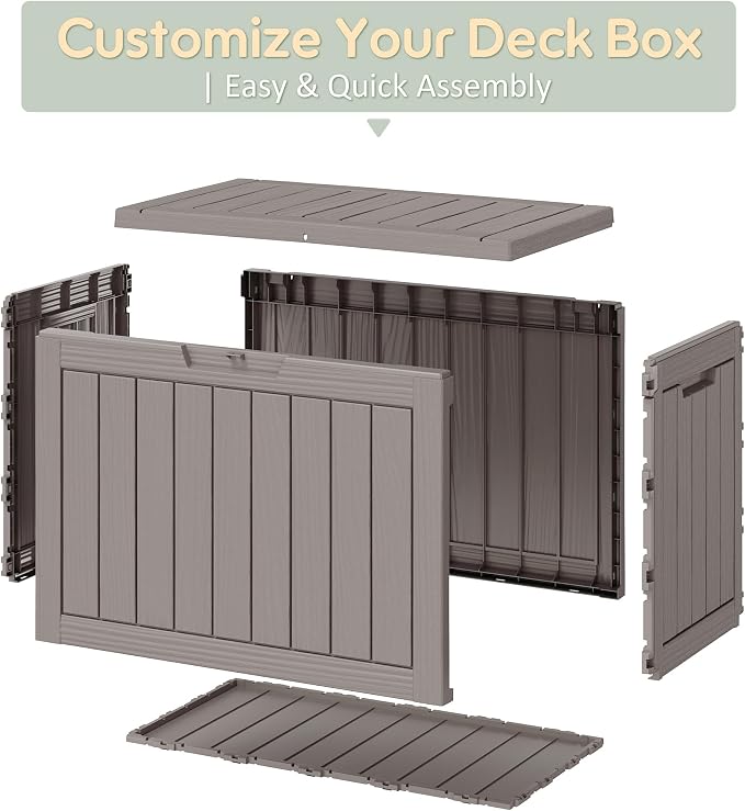 KAMABOKO 55 Gallon Outdoor Storage Box, All-Weather Resin Deck Box Outdoor Waterproof with Lockable Lid for Patio Cushions, Package Deliveries, Garden Tools, Pool Supplies, Grey