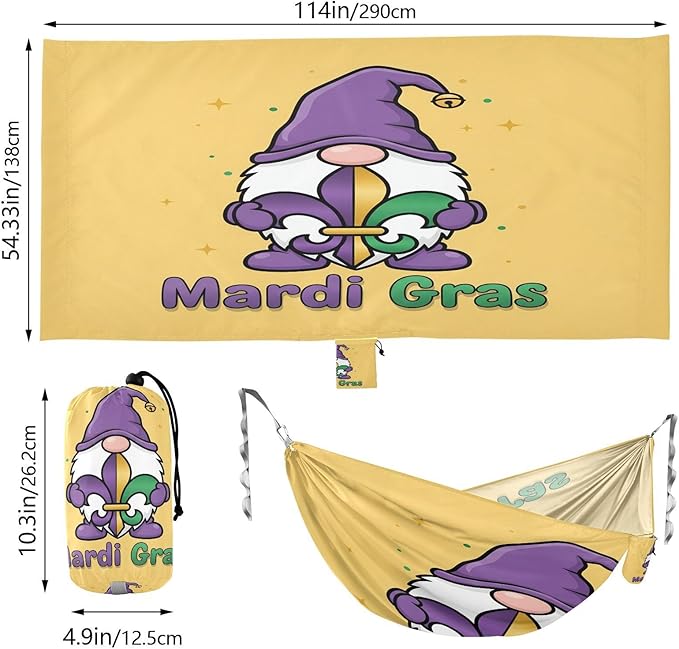 Hammocks for Outside Mardi Gras Gnome Camping Hammock Portable Hammocks with Tree Straps and Carry Bag Camping Accessories for Hiking Beach Outdoor