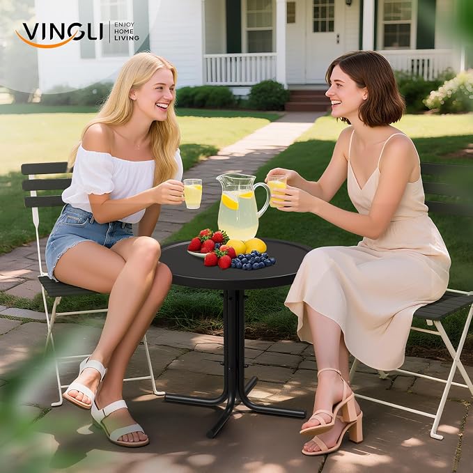 VINGLI Outdoor Side Table, Round Metal Patio Side Table End Table for Garden, Balcony, Porch and Living Room, Black
