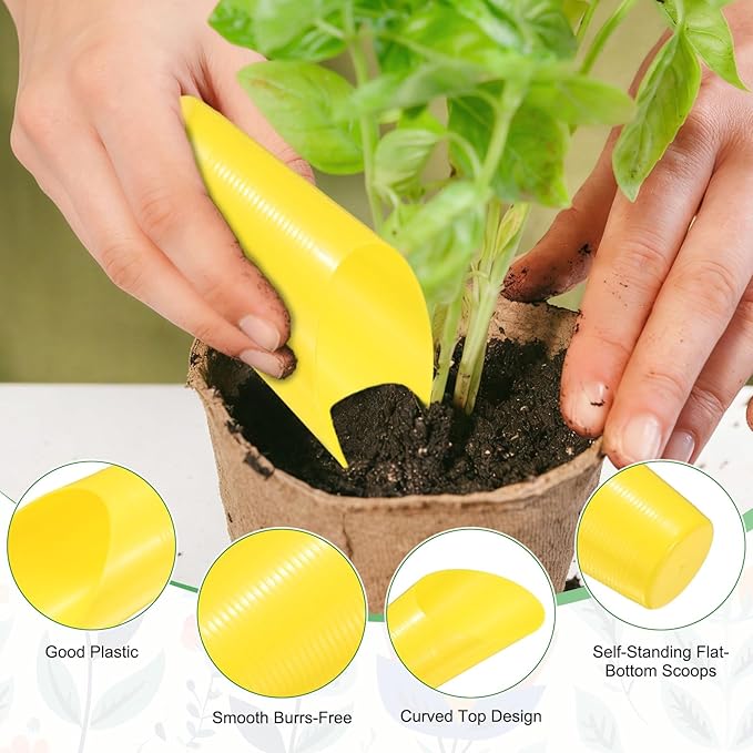 M METERXITY 3-Pack Bonsai Soil Scoops, Plastic Garden Soil Scoops Bucket Shovel Potting Scoopers for Transplanting/Flower Planting/Plant Succulent, Colorful Small Gardening Tools [Yellow]