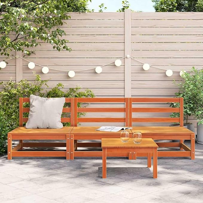 27.6" Modular Outdoor Sofa, Patio Sectional Armless Couch in Waxed Solid Pine Wood, Small Space Balcony Furniture Set for Garden, Terrace or Backyard