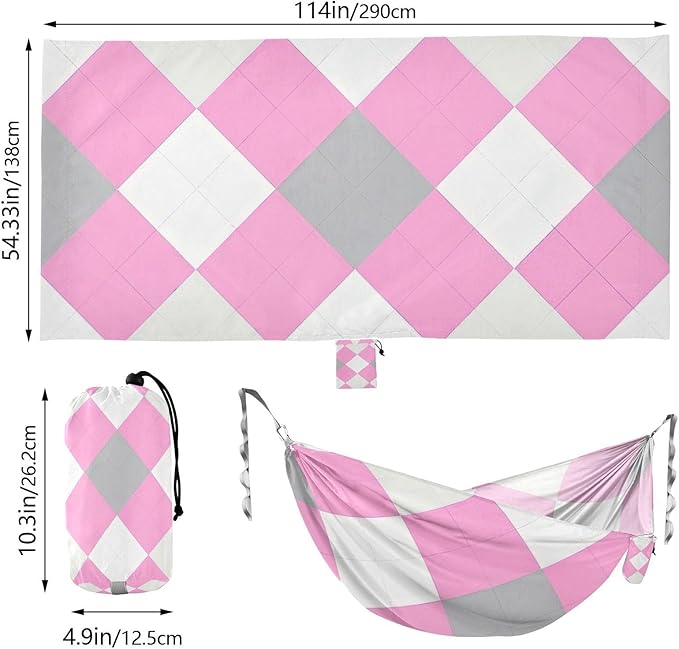Magenta Checkered Rhombus Plaid 330lb Capacity Outdoor Hammocks with Portabl Carry Bag Backyard Hammock for Indoor Outdoor Patio hamaca para adultos