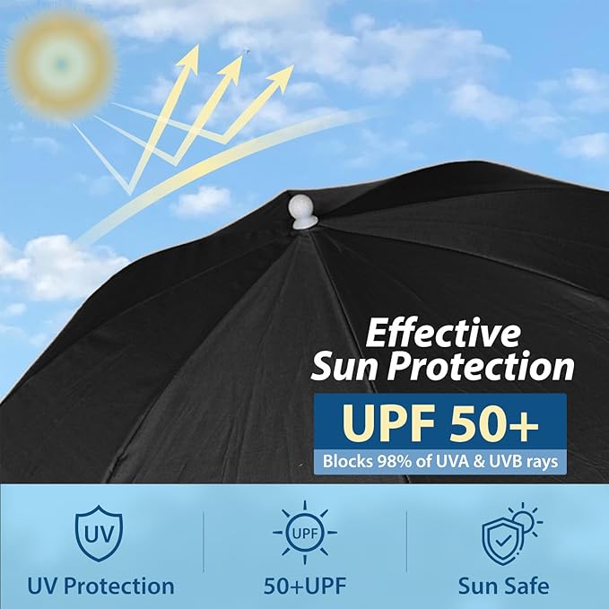 AMMSUN Chair Umbrella with Universal Clamp Adjustable 47 inches and 360° Swivel & UPF 50+ Protection Portable Sun Umbrella, Secure Clip on Camping/Beach Chairs, Stroller, Wheelchair, Golf cart, Lounger, Black, 2 PACK