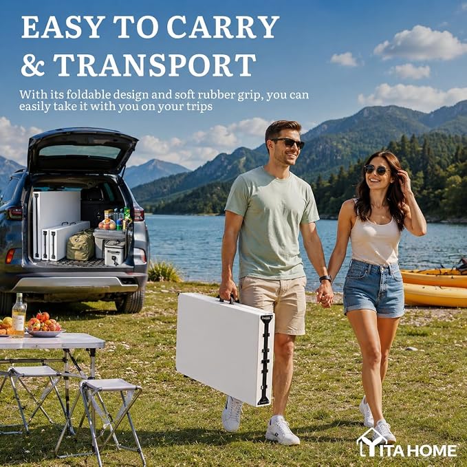 YITAHOME 6ft Folding Picnic Table with Benches, Heavy Duty 6 ft Picnic Tables for Outdoors, Portable Outdoor Table with Center Lock & Non-Slip Feet for Backyard, Camping, Beach, White