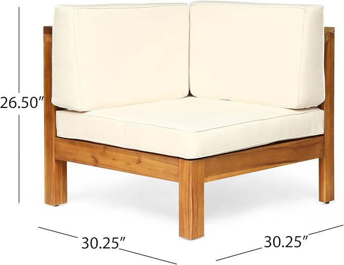 Christopher Knight Home Oana Outdoor U-Shaped Sectional Sofa Set with Coffee Table - 9-Piece 8-Seater - Acacia Wood - Outdoor Cushions - Teak and Beige