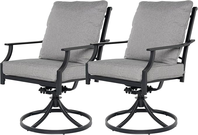 Grand patio Dining Chairs Set of 2，Outdoor Swivel Patio Dining Chairs Set of 2，Swivel Rocker Dining Chair，Outdoor Dining Chairs with Grey Cushions, Patio Chairs for Outside, Garden Lawn Porch