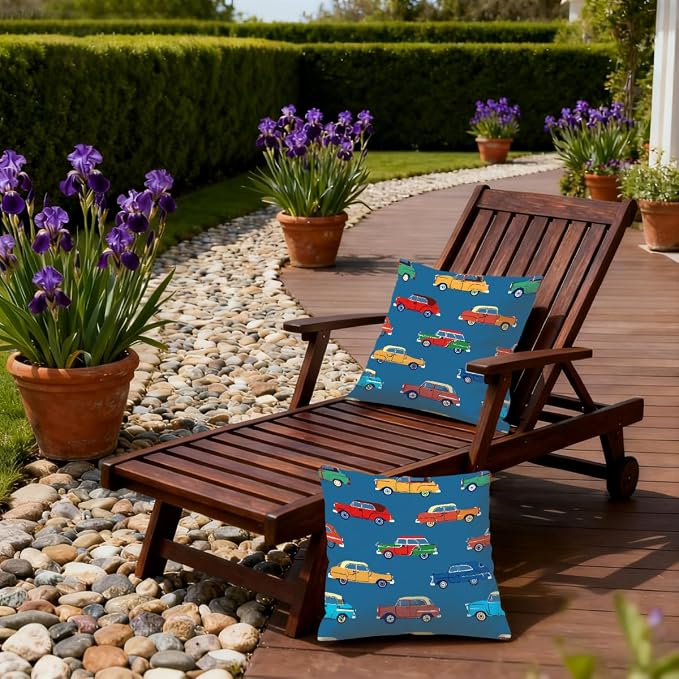 16x16 Inch Outdoor Pillow Covers Set of 2 Waterproof Throw Pillow Covers Decorative Couch Cushion Covers Colorful Car Square Pillowcases Protectors for Patio Garden Sofa