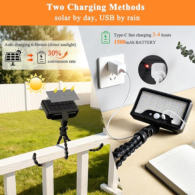 Motion Sensor Solar Lights Outdoor with Octopus Tripod, 360° Rotatable 600LM 92 LED Fence Light with Remote Control, 3 Color Modes, IP65 Waterproof Security Light for Deck Fence Camping (1 Pack)