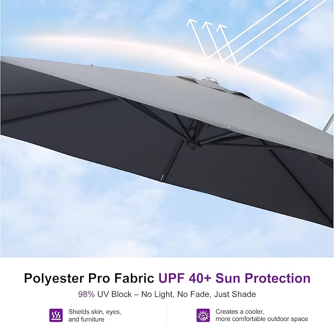 PURPLE LEAF 8' X 8' Left-right Tilting Outdoor Patio Umbrella Swivel Offset Cantilever Rectangle Aluminum Umbrella with UV Resistant Heavy Duty for Deck Pool Patio Backyard, Graphite Grey