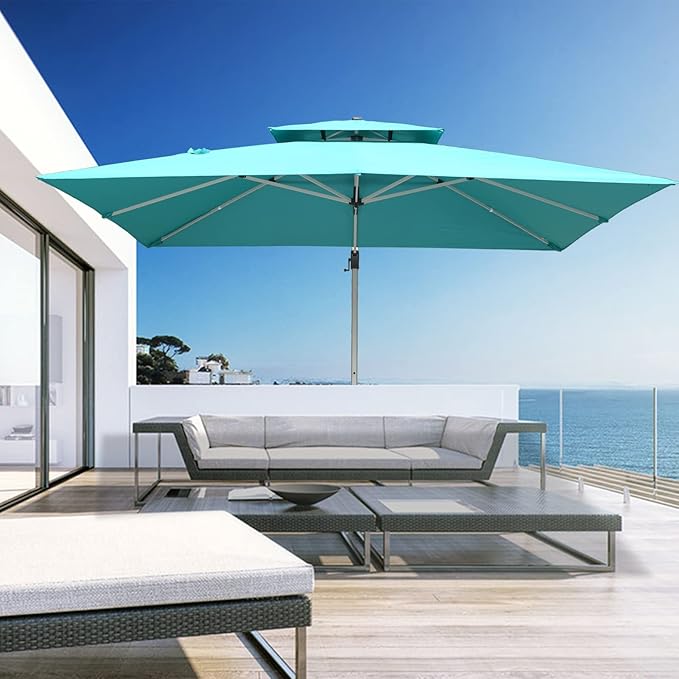 Cantilever Patio Umbrella with Cross Base and Cover Included - 360° Rotation Large Heavy Duty Offset Outdoor Umbrella with Easy Tilt for Pool Backyard Deck Garden (10x13 FT Turquoise Blue)
