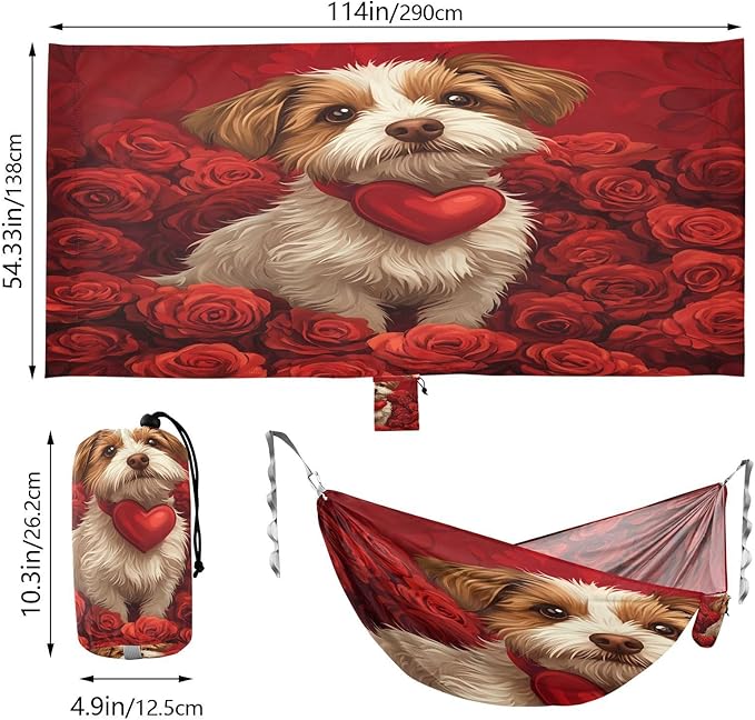 Hammocks for Outside Dog Rose Flowers Camping Hammock Portable Hammocks with Tree Straps and Carry Bag Camping Accessories for Hiking Beach Outdoor