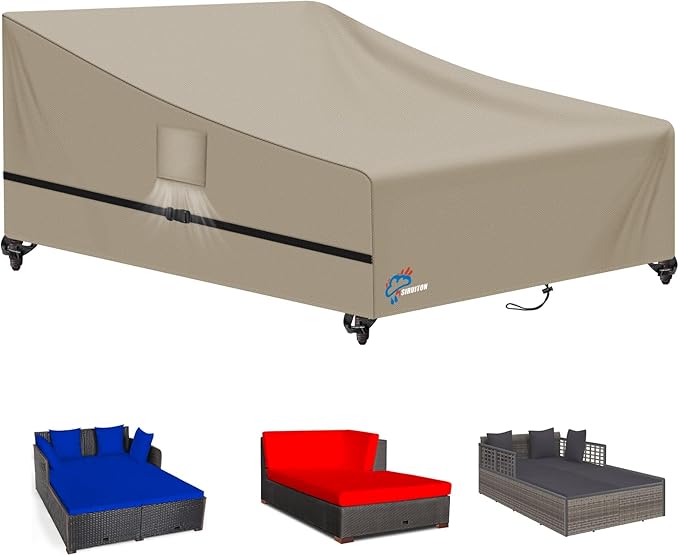 SIRUITON Garden Patio Rattan Daybed Cover Patio Bed Cover 61" W x 48" D x 37" H,Heavy Duty 420D Oxford Waterproof Outdoor Double Sofa/Patio Bed Lounger Covers