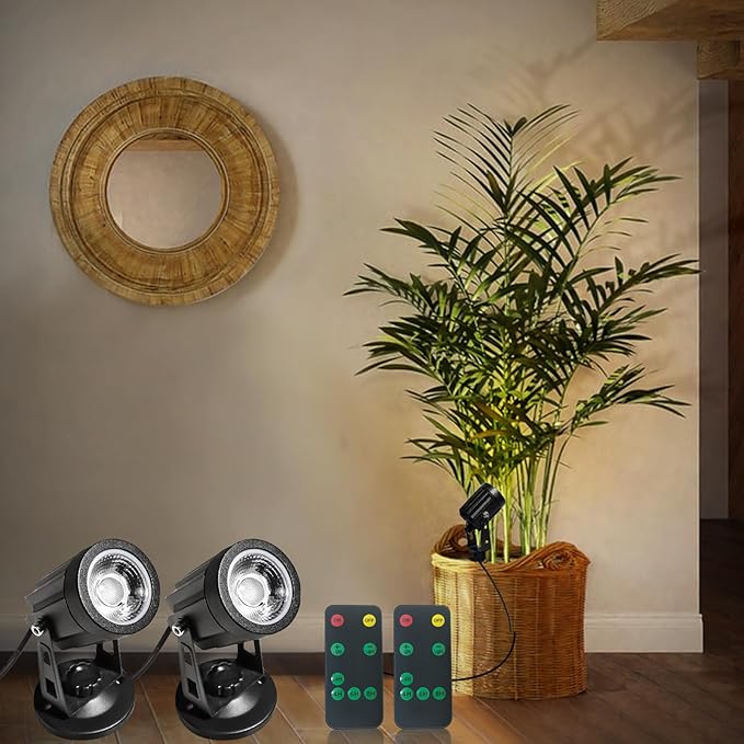 LED Spot Lights Indoor Dimmable Accent Lighting Uplights with Remote 2 in 1 7.5 ft Cord Adjustable Warm White Aluminum Finish Up Light for Plants Art Decor (Including Base and Stake)