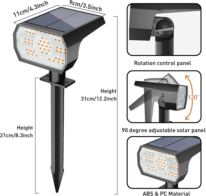 NYMPHY Solar Lights Outdoor Waterproof IP68, 56 LED 3 Lighting Modes Solar Powered Garden Yard Spot Solar Lights for Christmas Outside Landscape- 6 Pack (Warm White)