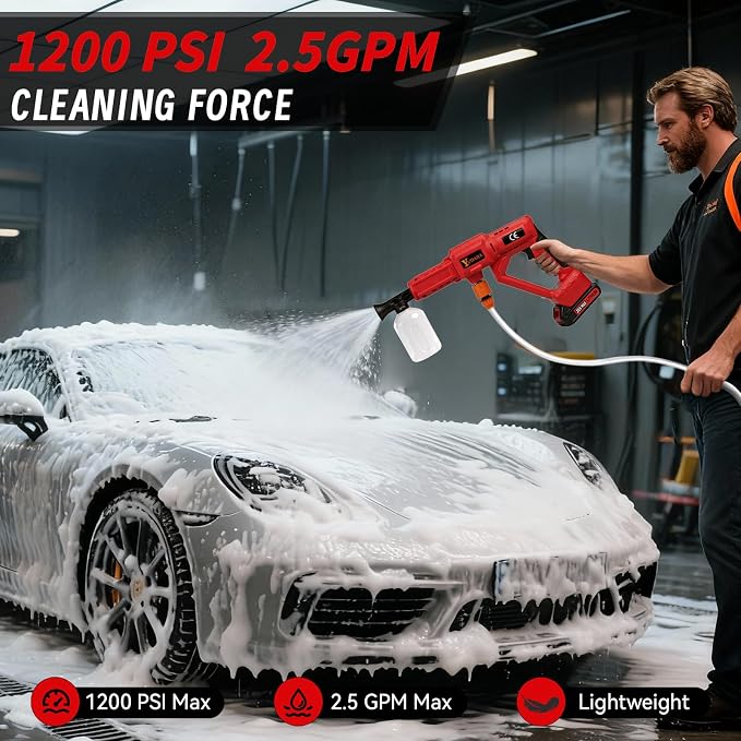 Cordless Cleaning Tool Compatible with Milwaukee M18 Battery, Portable Handheld Vehicle Cleaner with 6-in-1 Nozzle & 16.5FT Drain Hose for Car/Fence/Patio/Deck/Bike Cleaning(Battery Not Included)