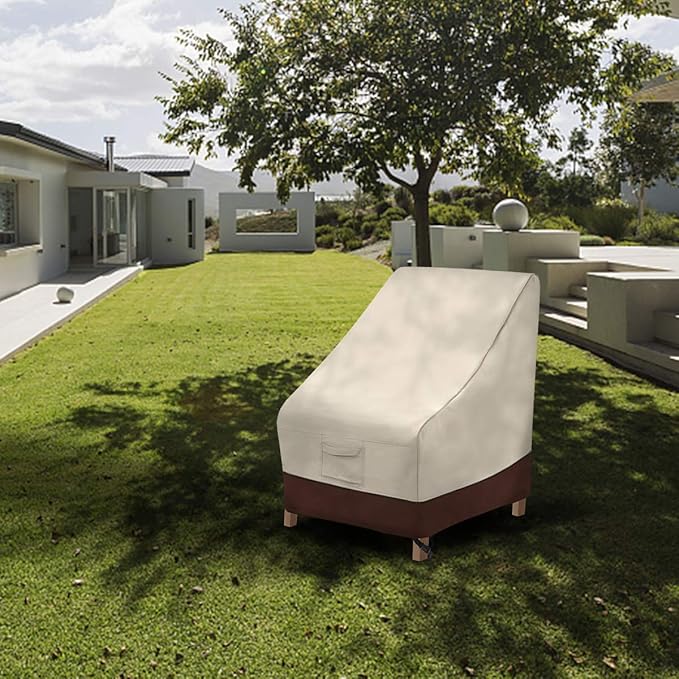 Vailge High Back Patio Chair Cover,Waterproof Outdoor Chair Covers,600D Heavy Duty Dining Cahir High-Back Chair Lawn Patio Furniture Cover - 35 L x 28W x 35" H , Beige & Brown