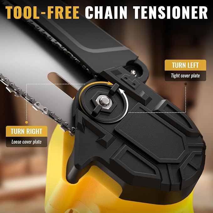 Mini Chainsaw Cordless,6-inch Electric Chain Saw with 2 Lithium Battery Powered,Hand Held Saw for Tree Trimming and Wood Cutting,Best Garden Tools,Unique Gift for boyfriend,father,Men,Yellow