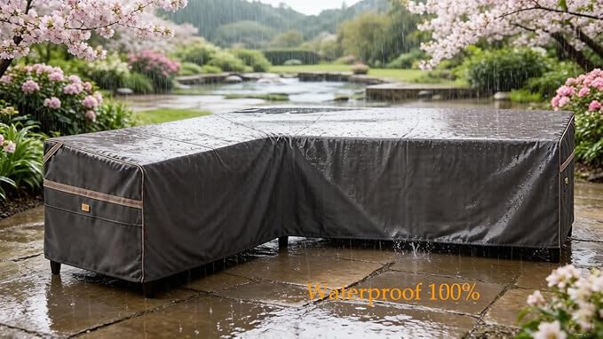 Heavy Duty Waterproof Outdoor L-Shaped Sectional Sofa Cover UV Resistant Patio Furniture Covers for Left Facing 4 Seater 58" L/85 R W X 33" D x 31" H Dark Grey