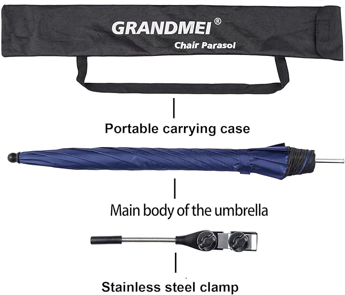 Chair Umbrella with Clamp,46 inches UPF 50+ Clip on Parasol for Patio,Beach Chairs,Strollers,Wheelchairs,Golf Carts
