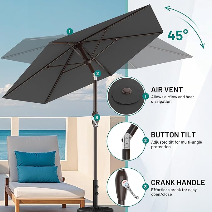AreShark 7.5FT Patio Umbrella Table Market Umbrella w/Tilt and Crank, Heavy-Duty Outdoor Umbrellas for Pool, Deck, Garden and Backyard, Gray