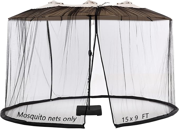 Mosquito Neting for 15FT Double-Sided Patio Umbrella Sunbrella Neting Double Zipper Water Pipe Bottom Used and for Patio Gazebo pop up canopy10x10 Interchangeable (Black 15ft)