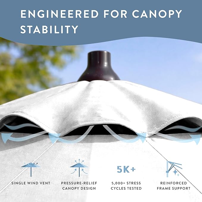 California Umbrella 10-Year Protection 9 Ft Outdoor Patio Umbrella, Pacifica Fade-Resistant Fabric, Auto-Tilt, Heavy Duty Aluminum Frame, 8 Reinforced Ribs for Pool or Deck, Bronze Pole, Natural