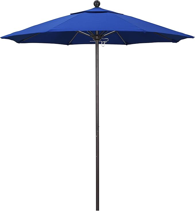 California Umbrella 7.5' Round Aluminum/Fiberglass Umbrella, Push Open, Bronze Pole, Olefin Royal Blue