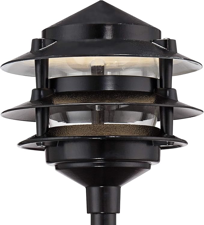 John Timberland Three-Tier Pagoda 11" High Modern Outdoor Landscape Path Light Porch House Exterior Outside LED Bulb Weatherproof Black Aluminum Front Door Patio Garage Home Deck Garden Backyard
