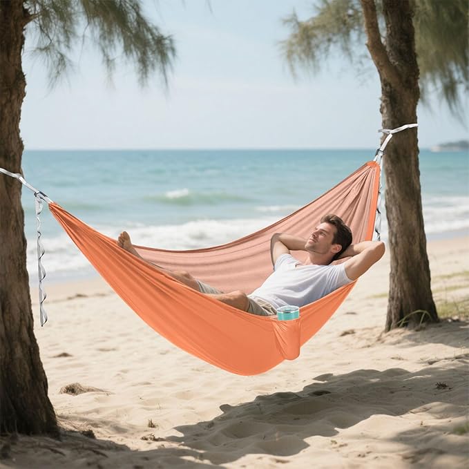 Orange Solid Color Pure Plain 330lb Capacity Outdoor Hammock with Tree Straps Backyard Hammock for Indoor Outdoor Patio hamaca para acampar