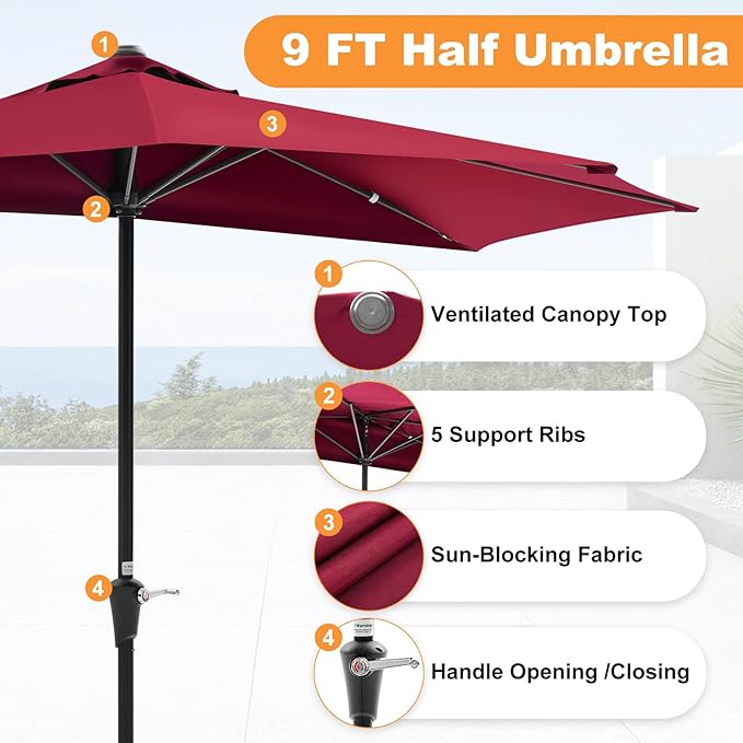 OLIXIS 9FT Patio Umbrella with Tilt and Crank Button & Sturdy Ribs Waterproof, 9Feet Patio Table Umbrella Perfect for Poolside, Terrace, Beach and Outdoor Restaurant