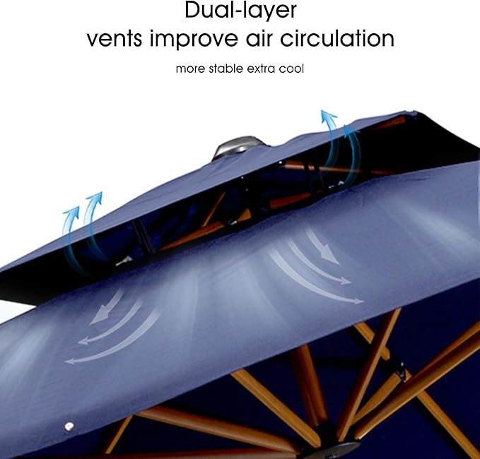 PURPLE LEAF 9' X 12' Double Top Deluxe Wood Pattern Rectangle Patio Umbrella with Base Offset Hanging Umbrella Outdoor Market Umbrella Garden Umbrella, Navy Blue