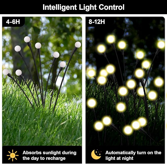 Solar Firefly Lights Outdoor, 8 Modes 800mAh Swaying Flashing Firefly Garden Lights Solar Powered Waterproof for Outside Yard Patio Pathway Lawn Christmas Garden Decor Warm White (6 Pack)
