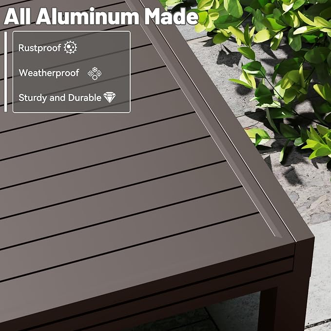 All Aluminum Expandable Patio Dining Table for 6-8 People, Extendable Outdoor Dining Room Table, All Weather Patio Furniture, Rectangular Metal Table with Adjustable Width 53"- 106", Dark Brown