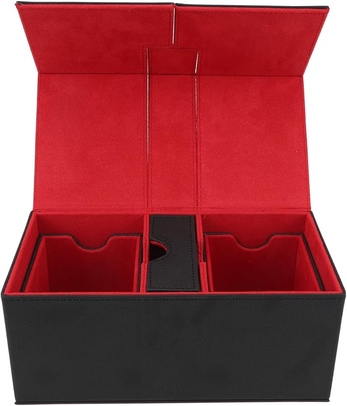 SUNGOOYUE Card Deck Box, PU Leather Game Card Storage Box with 3 Drawers and Magnetic Closure, for Holding Over 200 Cards Sports Cards (Black Red)