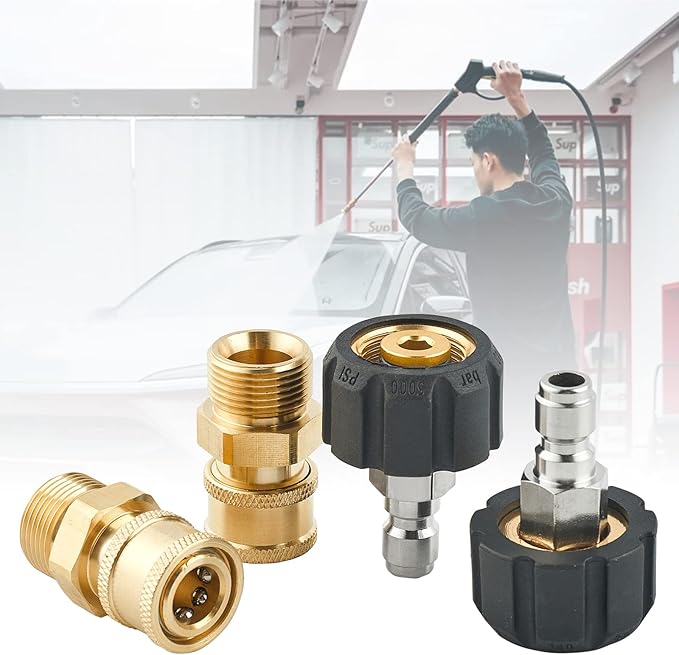Raincovo Pressure Washer Quick Connect Fittings, M22 14mm to 1/4 Inch Quick Connect Pressure Washer Adapter Set, 4 Pieces