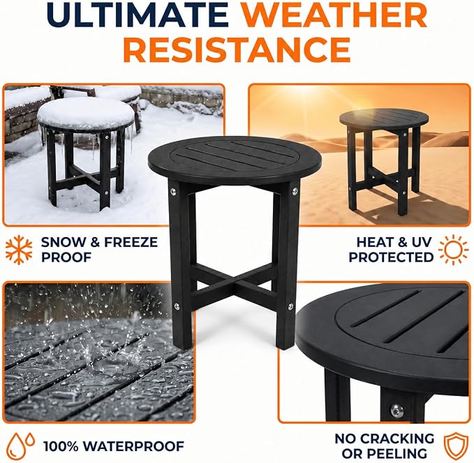 Black HDPE Outdoor Side Table, Square