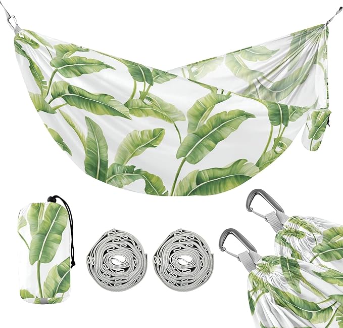 Camping Hammock Outdoor Hammocks for Outside Banana Foliage Watercolor Beach Trees Portable Lightweight with Pockets Tree Straps Indoor Small