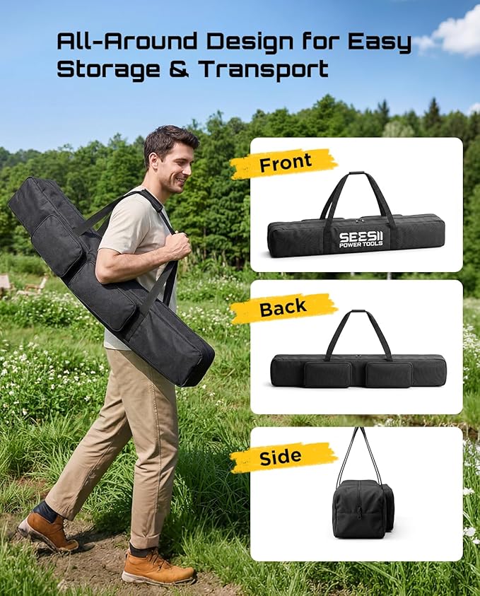 SEESII Universal 55-Inch Pole Tool Storage Bag for Detachable Pole Saws, Pole Hedge Trimmers & Pruners, Fits Collapsed Sections up to 55 in, 600D Water-Resistant Carrying Case, Black